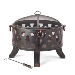 Decorative Steel Wood Burning Fire Pit with Poker and Spark Arrester