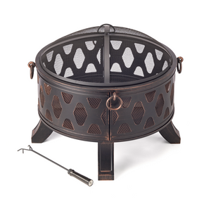 Decorative Steel Wood Burning Fire Pit with Poker and Spark Arrester