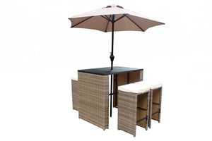 6 Piece Wicker Rattan Outdoor Bar Set with Umbrella