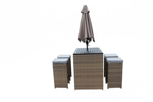 6 Piece Wicker Rattan Outdoor Bar Set with Umbrella