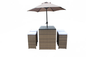 6 Piece Wicker Rattan Outdoor Bar Set with Umbrella